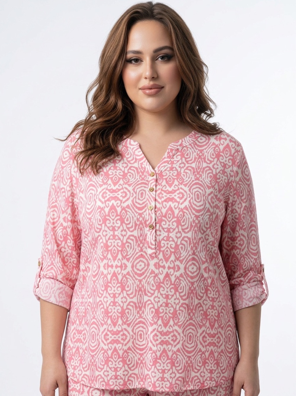 CATHY WOMAN | Tribal Print Blouse Pink White Women’s Plus Size 3X